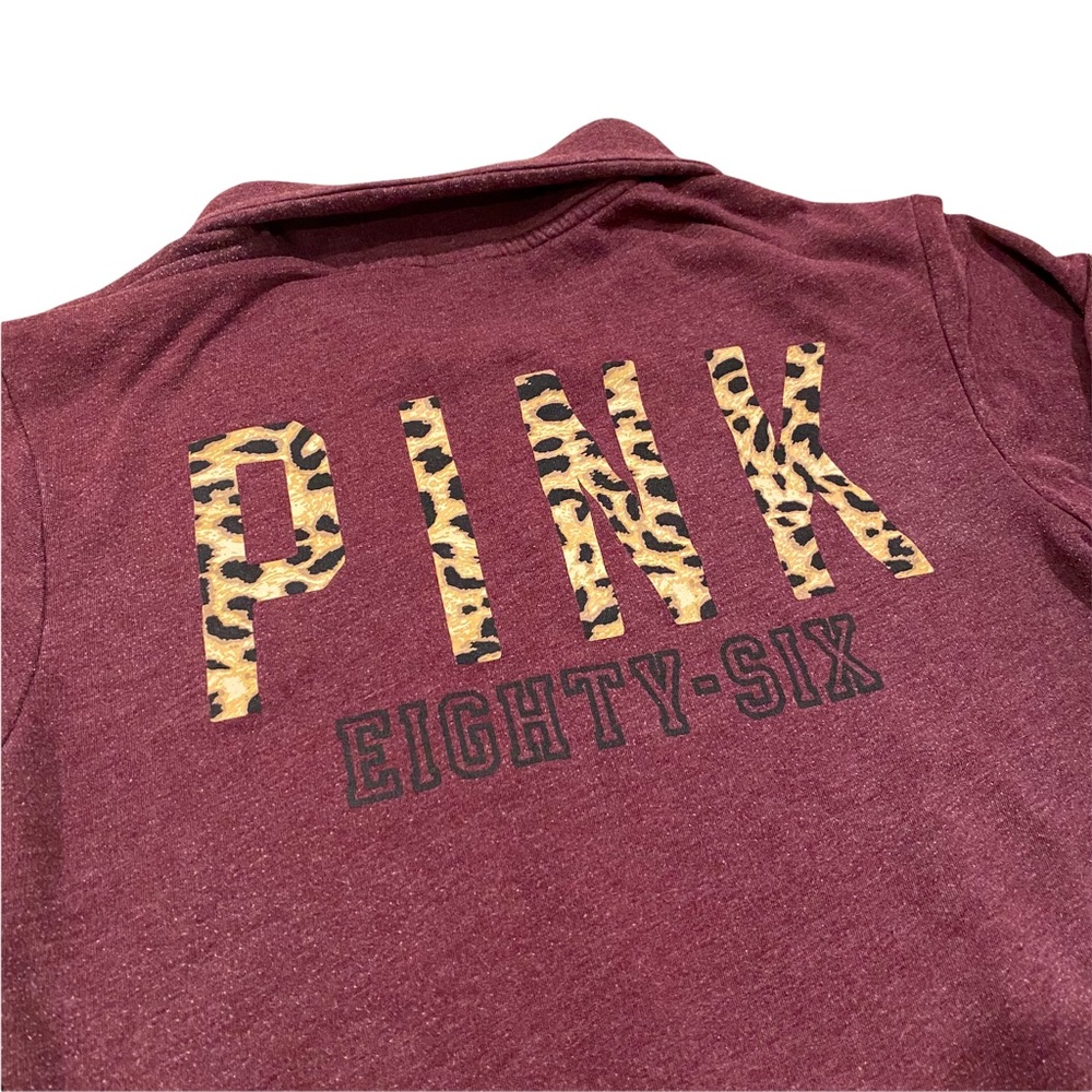 PINK Victoria’s Secret Maroon + Cheetah Print Half Zip